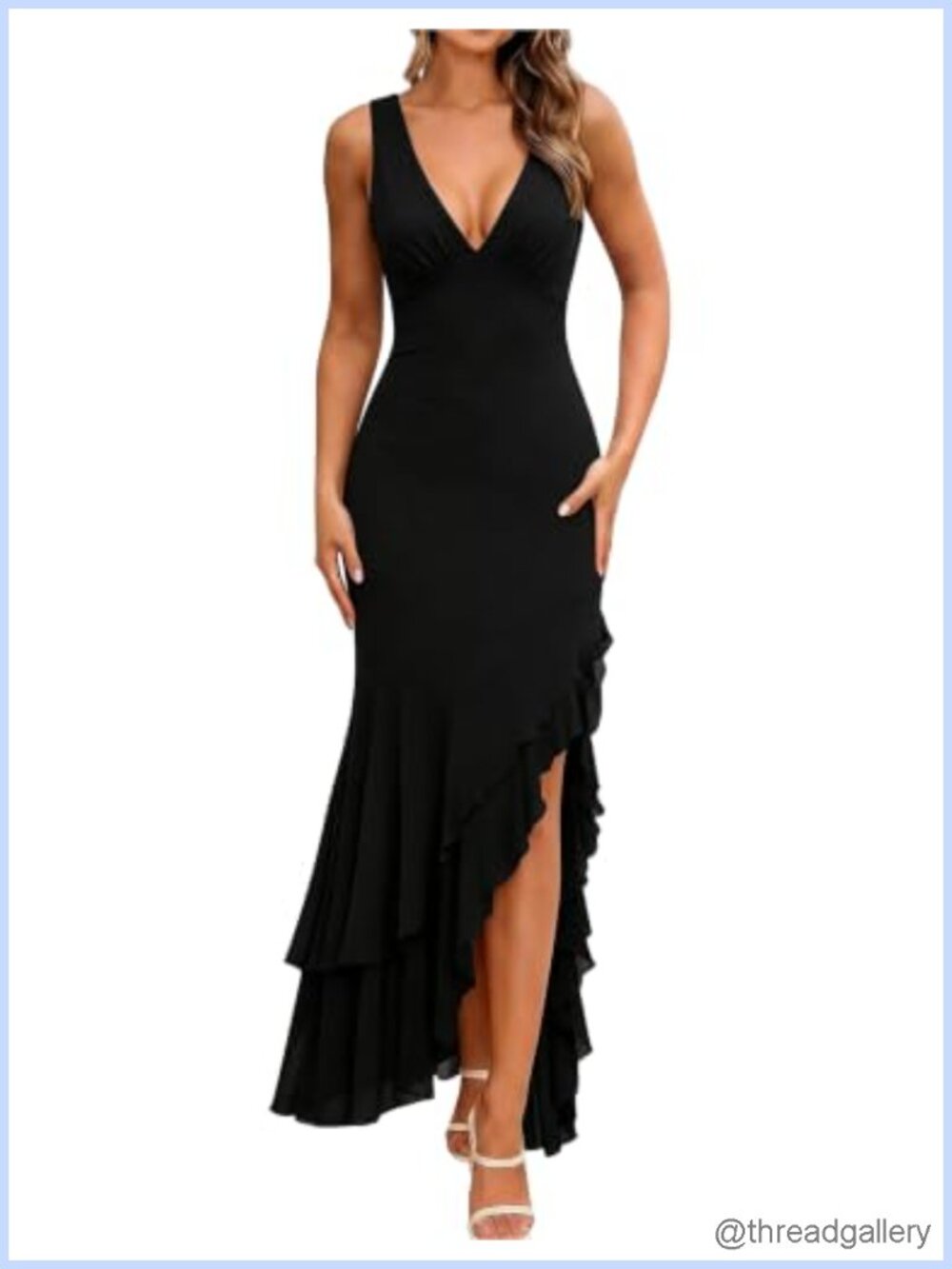 Elegant Mermaid Ruffle Maxi Dress V-Neck Sleeveless Formal Cocktail